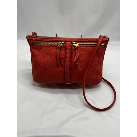 Fossil Erin Double Zip Crossbody Orange Leather Travel Shopping Purse Fall - Picture 1 of 9
